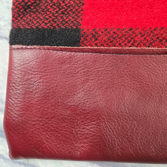 Handmade Buffalo Plaid Shoulder Bag Red Black Wool Feel Faux Leather Fall Winter - Picture 10 of 11